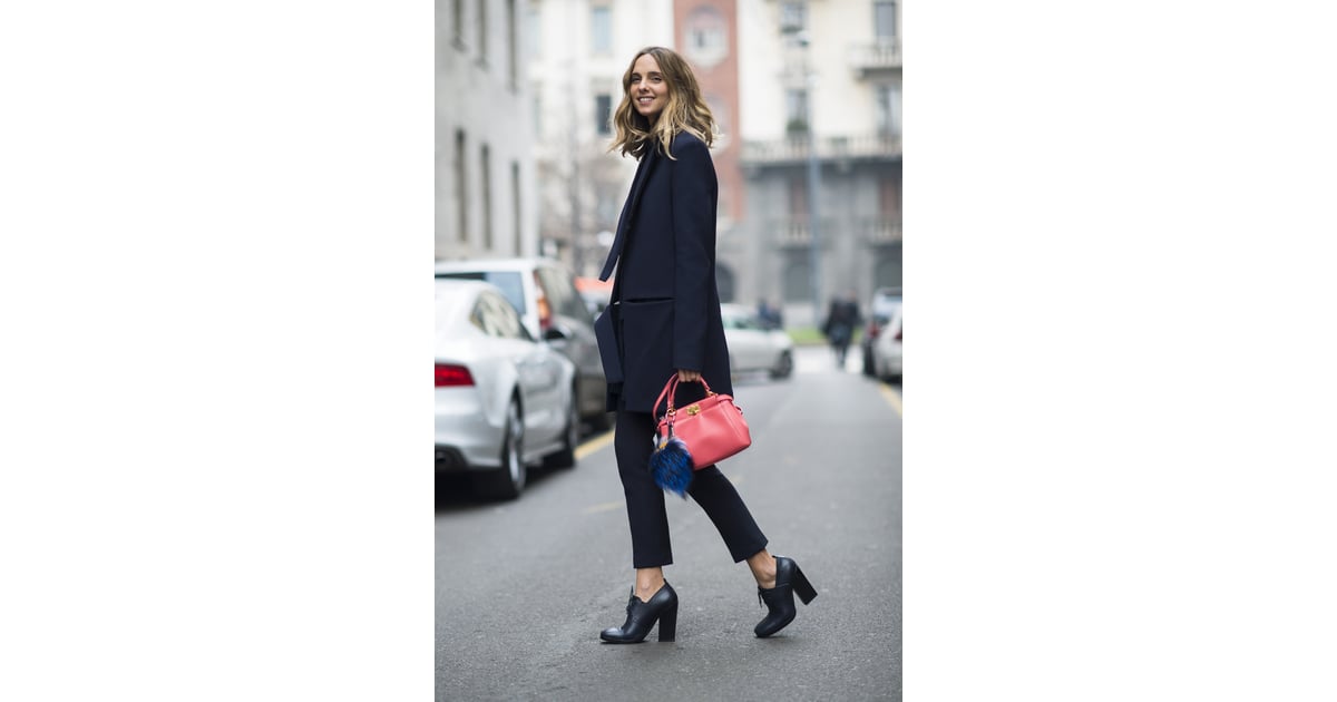 a bright bag and fendi charm gave this menswear inspired look a s style at a bright bag and fendi charm gave this menswear inspired look a s style at