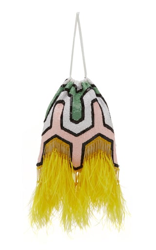 Attico Mini Feather-Embellished Sequined Pouch