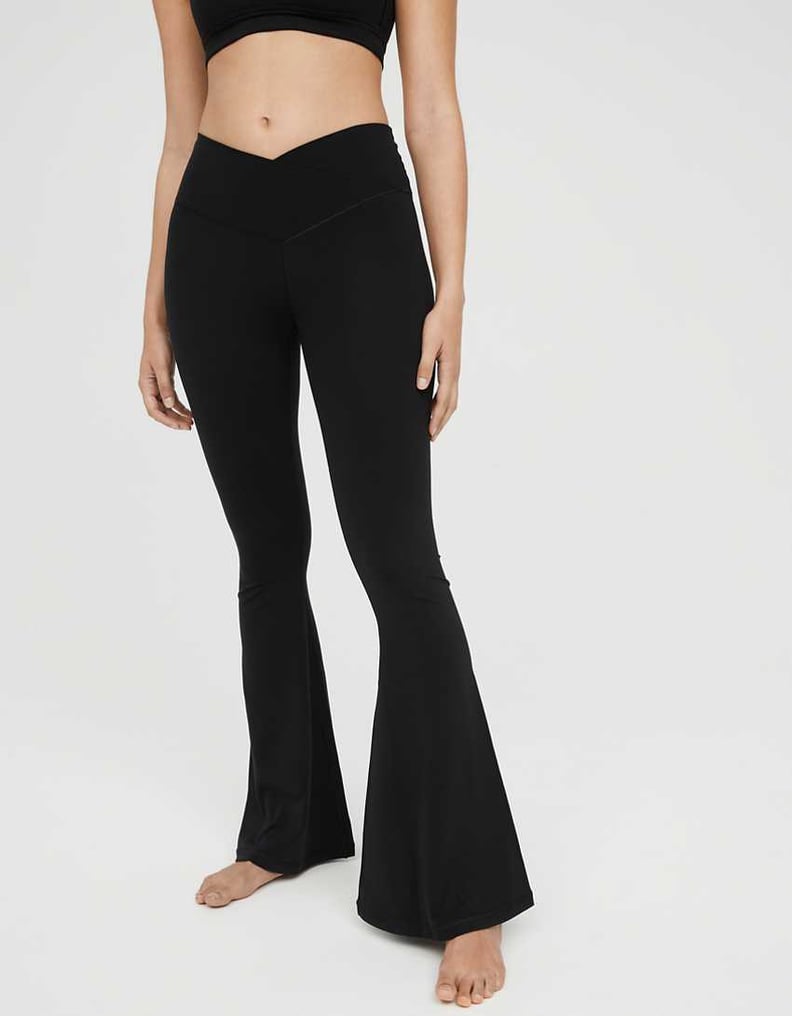 we fleece Women's V Crossover Flare Leggings-High Waisted Tummy