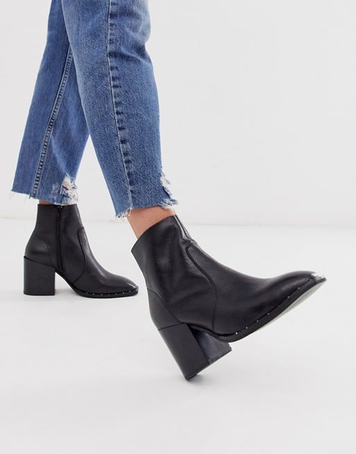 ASOS Design Restore Leather Studded Block Heel Boots