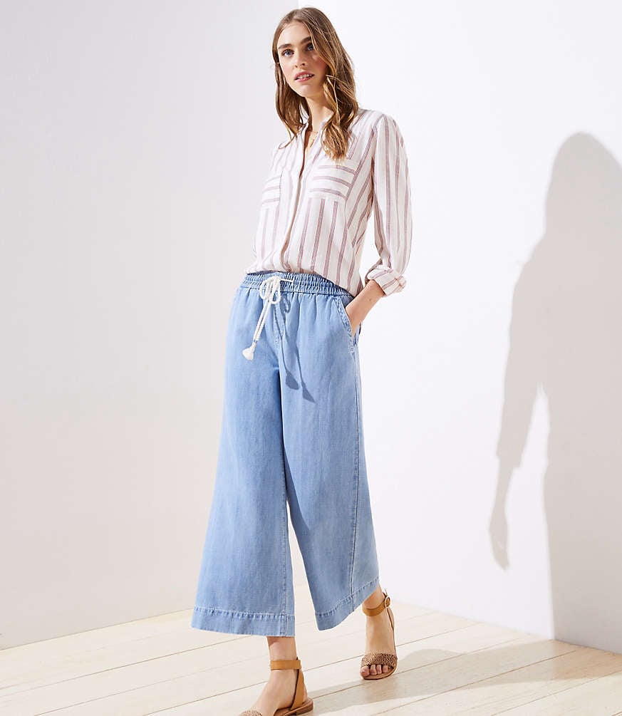 Loft Cotton Linen Drawstring Wide Leg Crop Pants