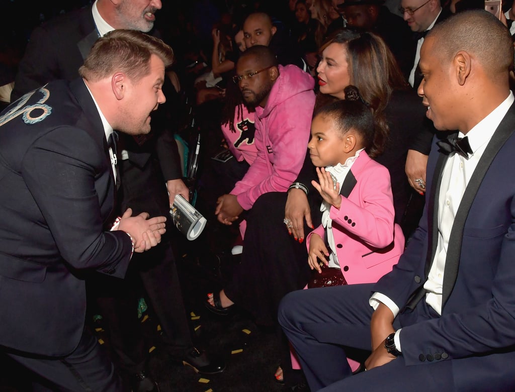 Blue had the cutest reaction to James Corden working up the guts to attempt to mingle with her at the 2017 Grammys.
