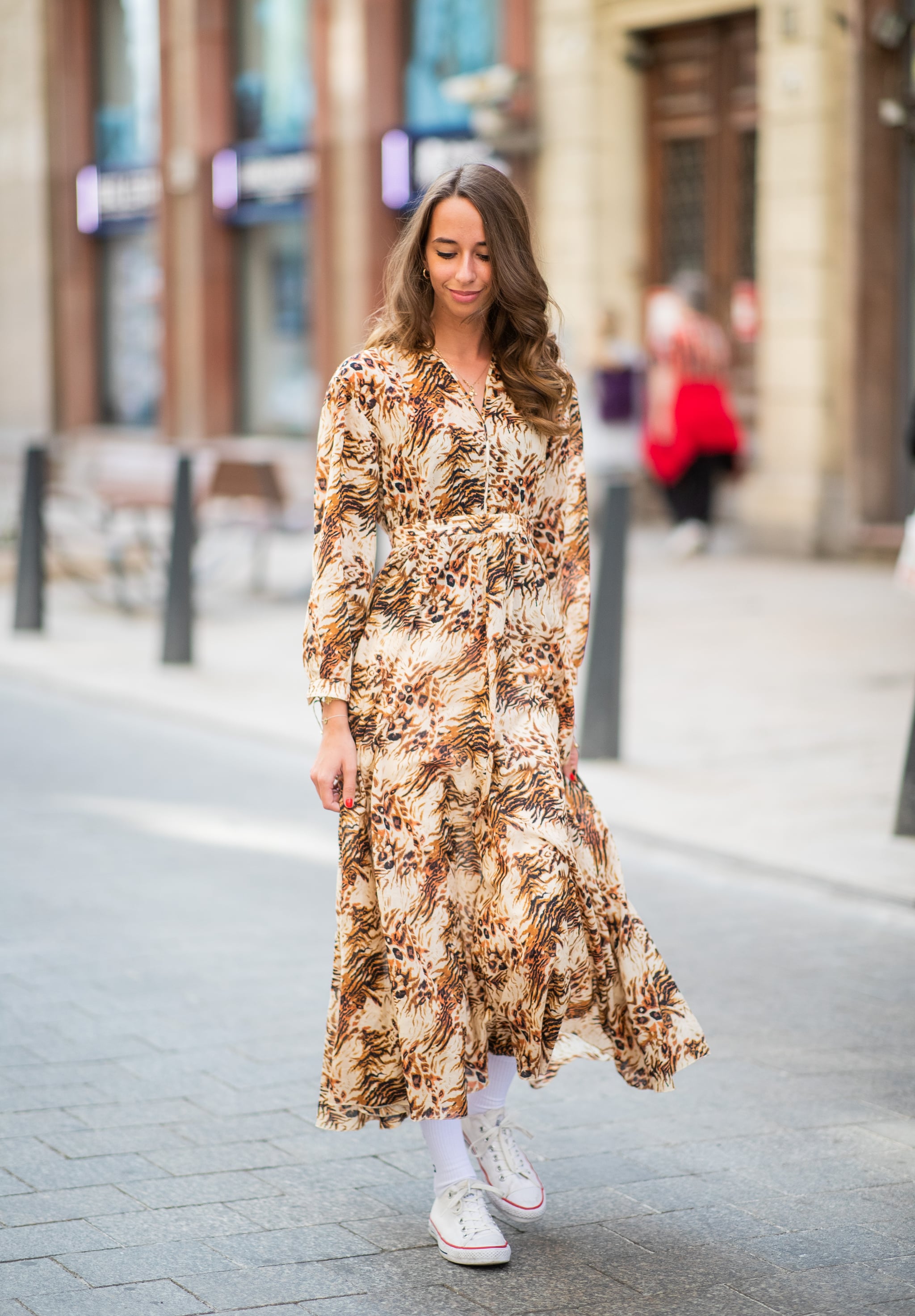 long dress with converse shoes
