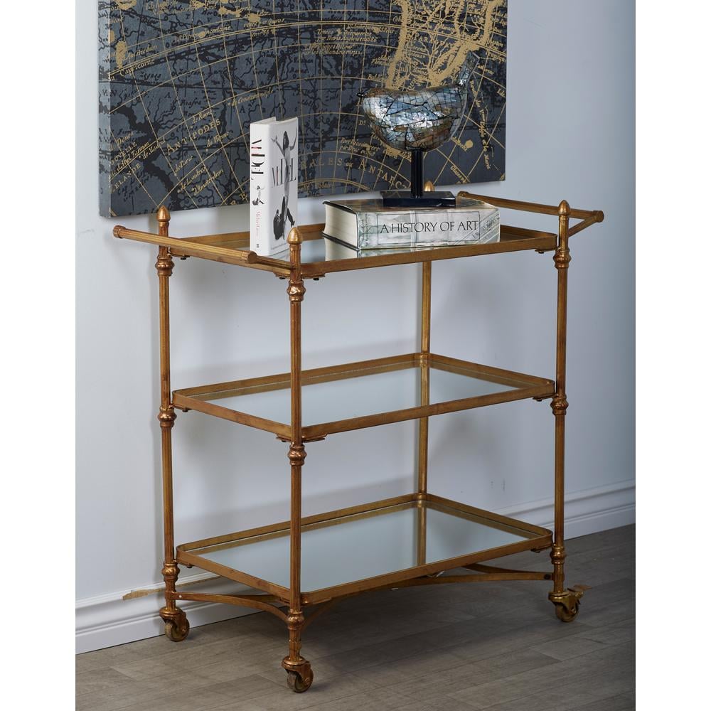 Brass Gold and Reflective Mirror 2-Tier Bar