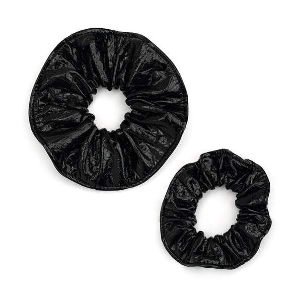 Justine Marjan x Kitsch Plain Patent Scrunchie 2-Piece Set in Black