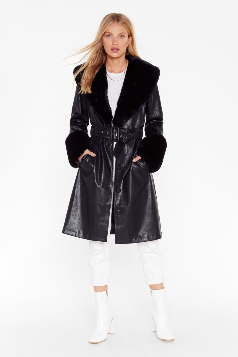 Nasty Gal I'm That Girl Faux Fur Collar Trench Coat