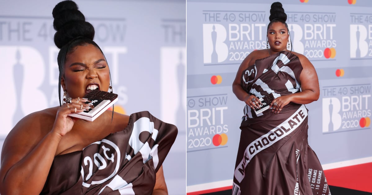 Lizzo's Moschino Hershey's Chocolate Dress on the Red Carpet PS Fashion(02)