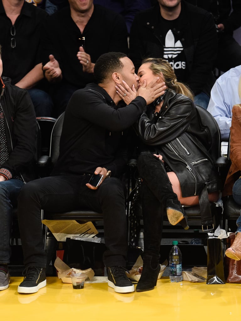 John Legend and Chrissy Teigen at Lakers Game March 2016