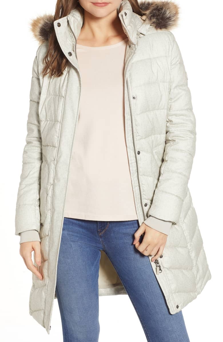 Barbour Foreland Quilt Mix Coat with Detachable Faux Fur Trim