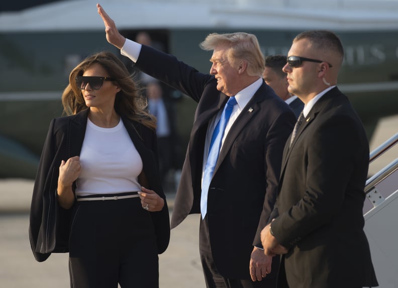 Melania Wearing Her Escada Suit to Board Air Force One, July 2017