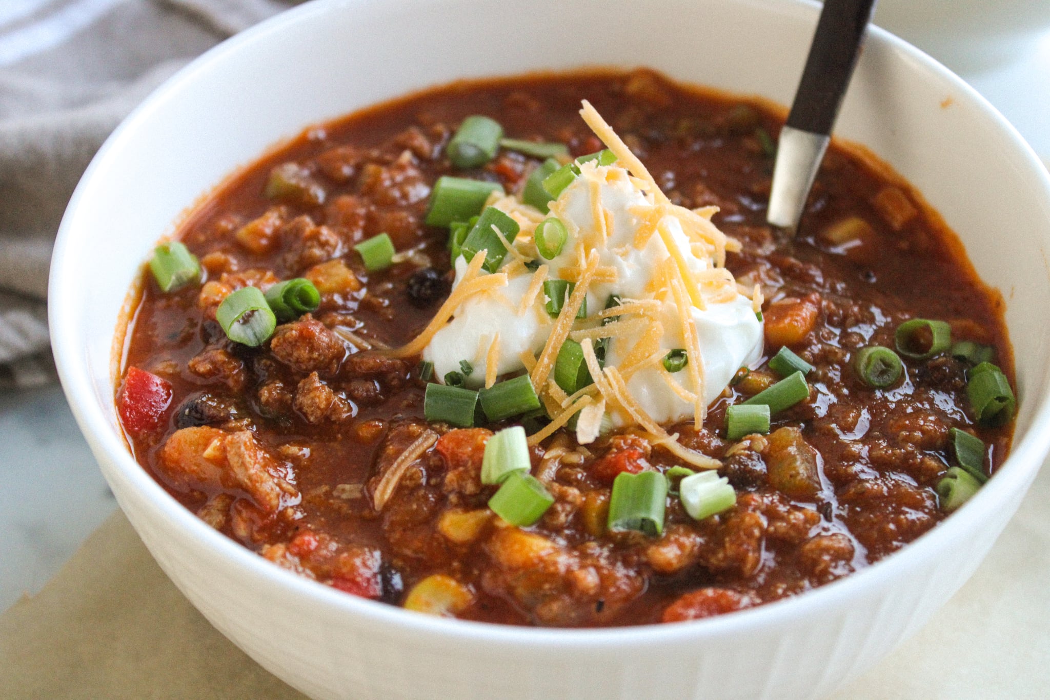 Turkey Chili Topped With Protein Cheddar Cornbread Recipe | POPSUGAR Food