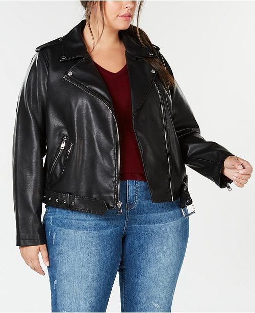 Levi's Faux-Leather Belted Moto Jacket | Leather Jacket Season Is Coming,  and These 9 Picks Are Perfect For Women With Curves | POPSUGAR Fashion  Photo 10