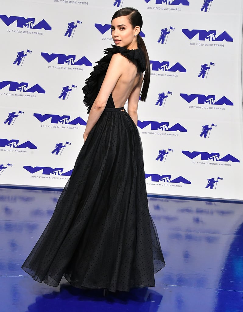 Wearing a Christian Dior gown at the 2017 MTV VMAs.