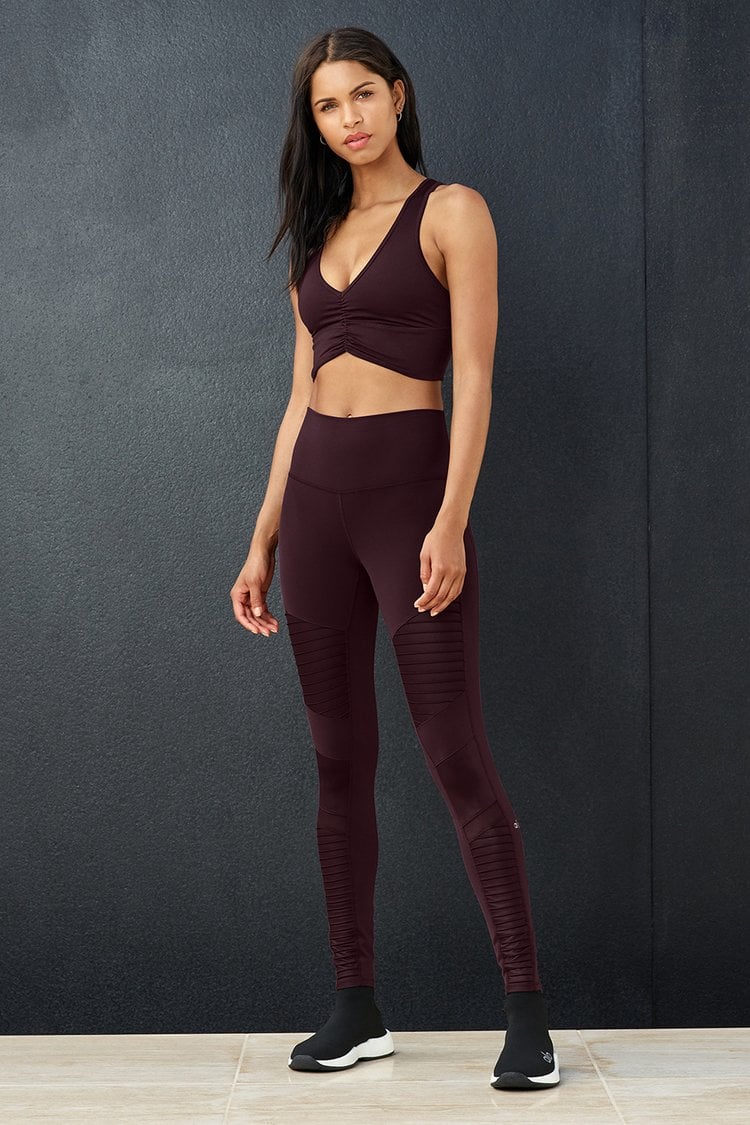 High-Waist Moto Legging in Cherry by Alo Yoga - Work Well Daily