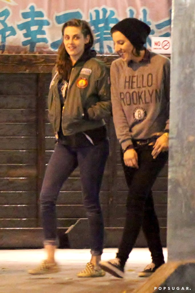 Kristen Stewart knows that sharing is caring! The actress was spotted grabbing dinner in the Little Tokyo neighborhood of LA with her friend Alicia, who was wearing the same "Hello Brooklyn" Nets sweatshirt that Kristen wore back in December. Fans of Kristen will know that the former Twilight star loves to share clothes with her friends, as she was often photographed wearing Robert Pattinson's clothes while the two were dating. 
Kristen is back in LA after taking a successful trip to Sundance, where she premiered her latest film, Camp X-Ray. She has been earning mostly positive reviews for the new film, in which she plays a military guard at Guantanamo Bay. While no release date has been set for that project, fans will get to see Kristen this Spring, when she stars in a new ad campaign for Chanel's latest collection.