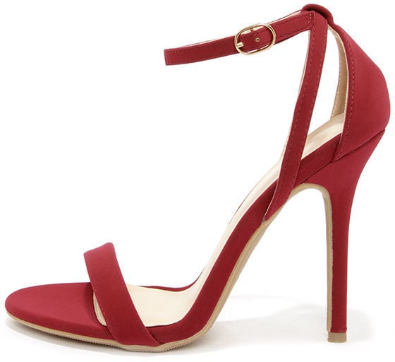 Glam Squad Wine Red Nubuck Ankle Strap Heels
