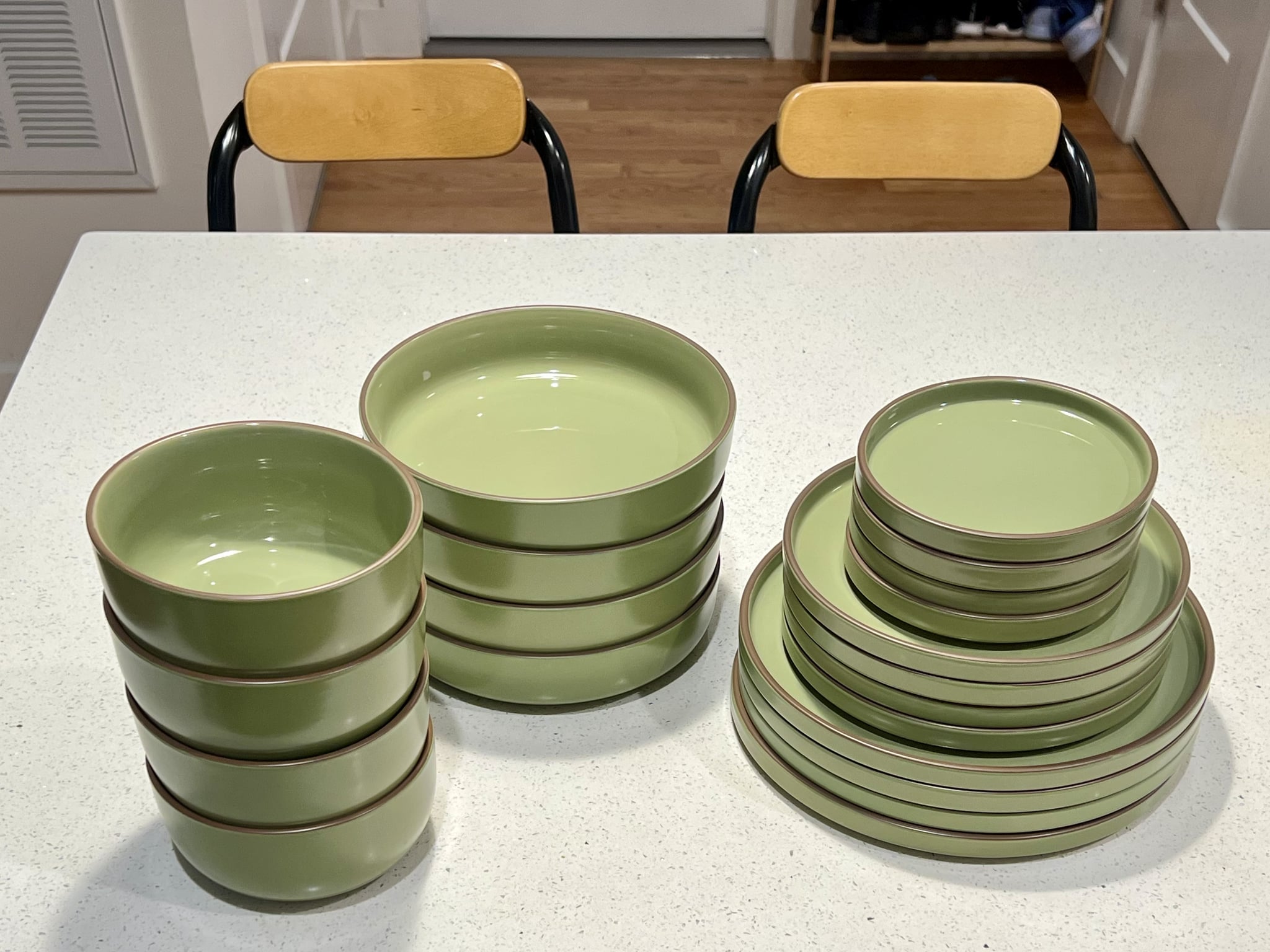The Our Place Classic Stacking Set in sage.