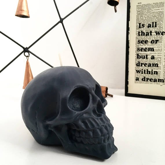 Matte Black Skull Candle