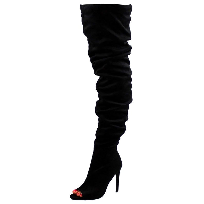 Viva Womens Fitted Stiletto Dress Peep Toe Slouch Thigh High Fashion Boots