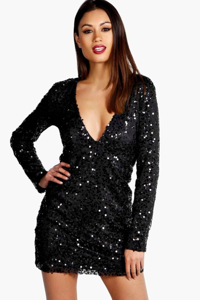 Boohoo Rose Deep Plunge Sequin Bodycon Dress | Kylie Jenner Black Tom ...