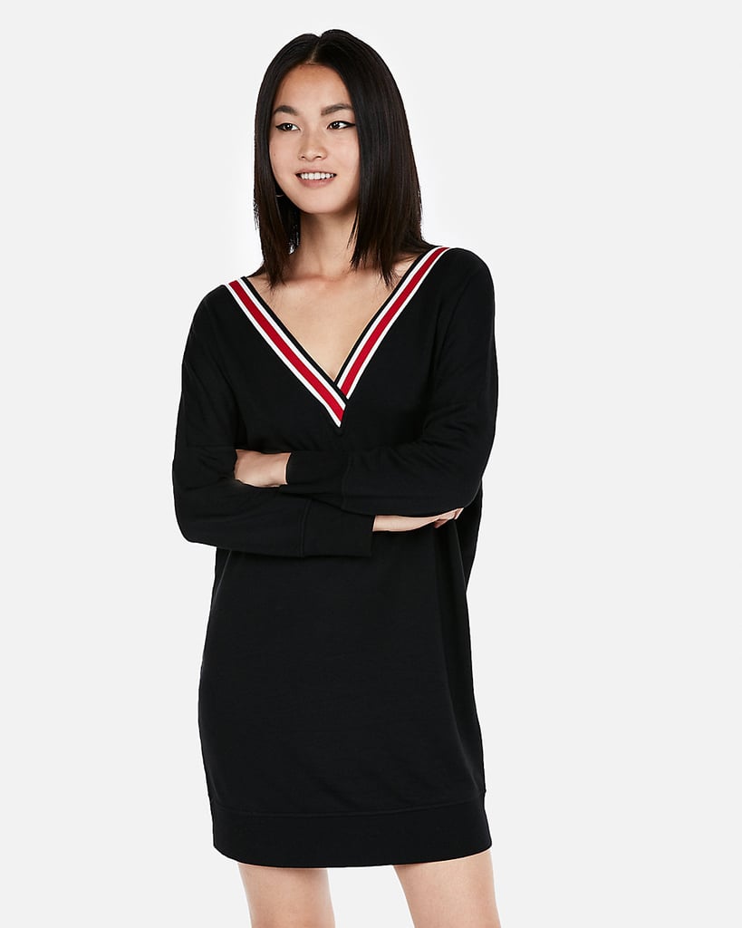 Express Varsity Stripe Sweatshirt Dress