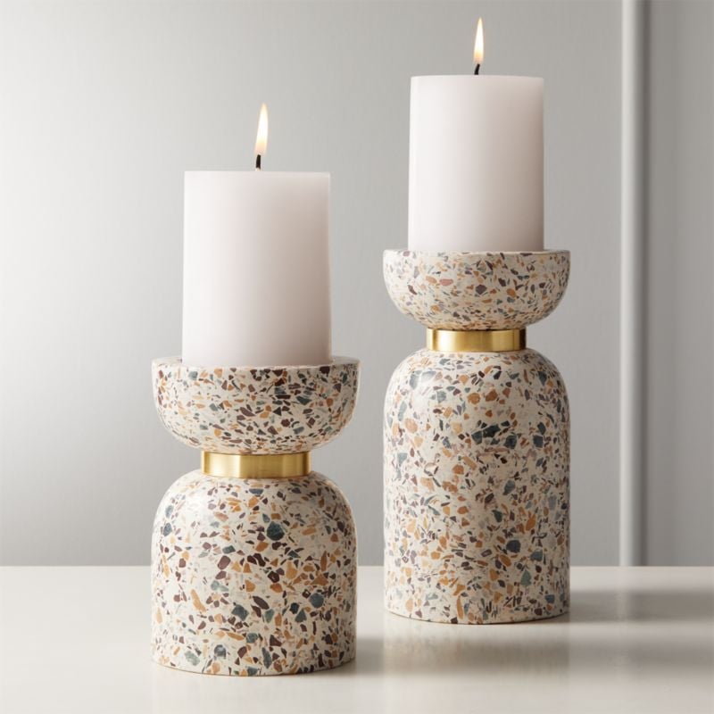 CB2 Terrazzo Pillar Candle Holders