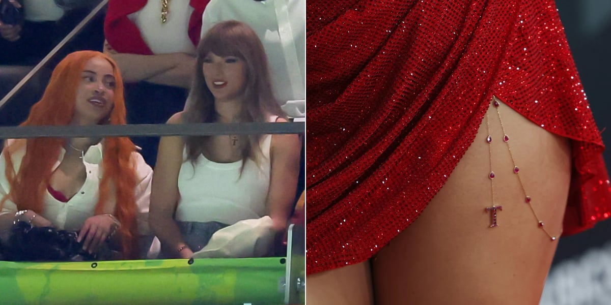 Taylor Swift Rewears "T" Chain to Support Travis Kelce at the Super Bowl — Shop Here