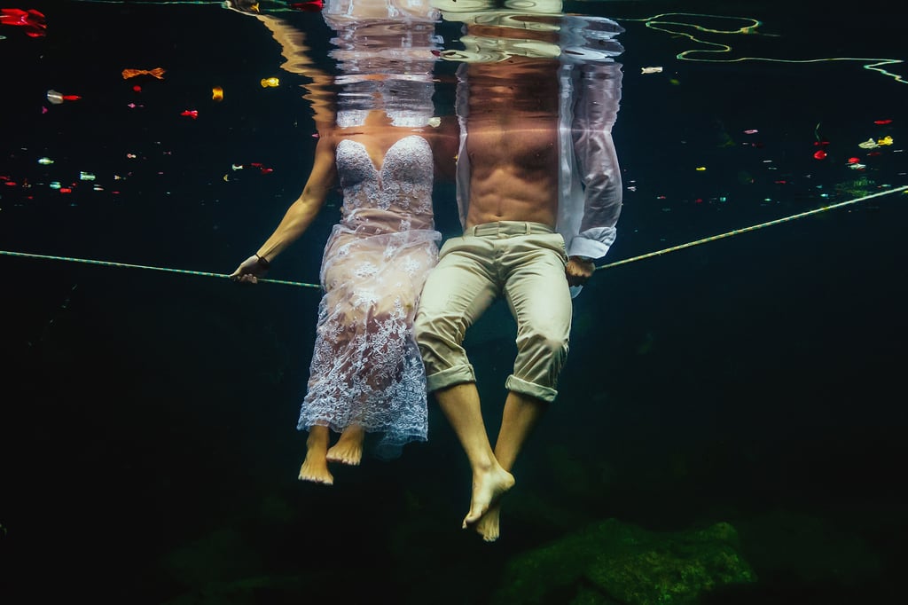 Underwater Trash-the-Wedding-Dress Shoot