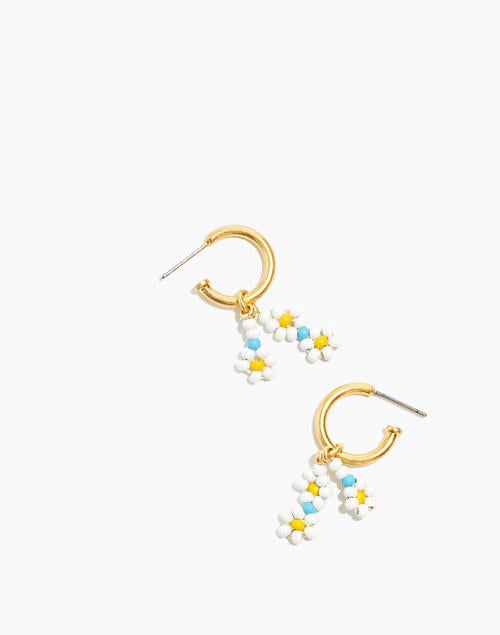 Huggie Hoops: Seed Bead Daisy Huggie Hoop Earrings