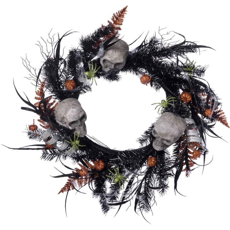 Feathered Halloween Skull Wreath