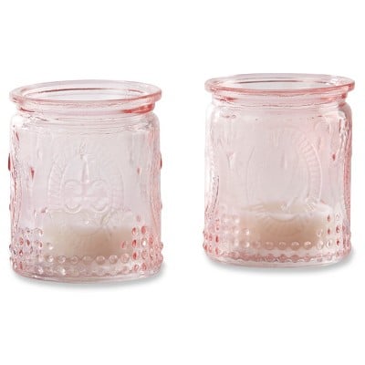Kate Aspen Vintage Pink Glass Tea Light Holders
