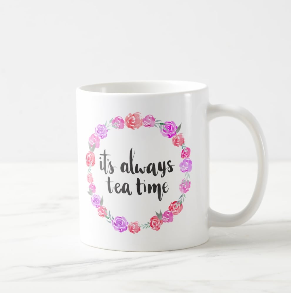 <product href="http://www.zazzle.com/its_always_tea_time_floral_mug-168510500047786829">Alice in Wonderland Quote Mug</product> ($16)</p>