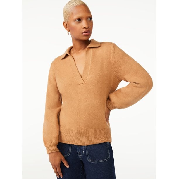 Free Assembly Women's V-Neck Polo Sweater