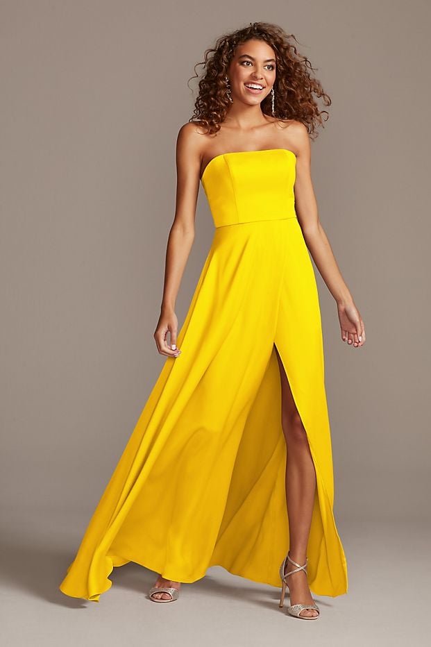 David's Bridal Crepe-Back Satin Strapless Tall Dress