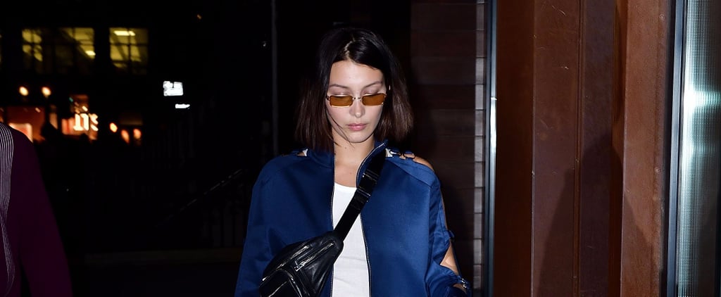 Bella Hadid in Lace-Up Pants at Fashion Week Spring 2018