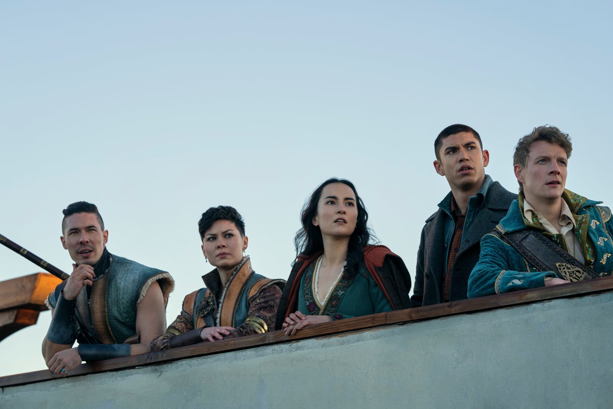 Shadow and Bone. (L to R) Lewis Tan as Tolya, Anna Leong Brophy as Tamar, Jessie Mei Li as Alina Starkov, Archie Renaux as Malyen Oretsev, Patrick Gibson as Nikolai in episode 202 of Shadow and Bone. Cr. Dávid Lukács/Netflix © 2023