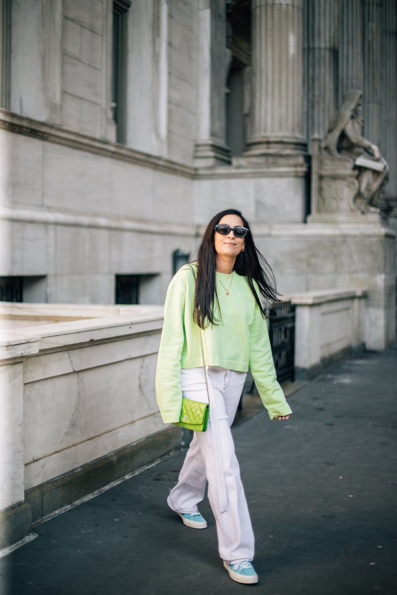 Neon green sweater online outfit
