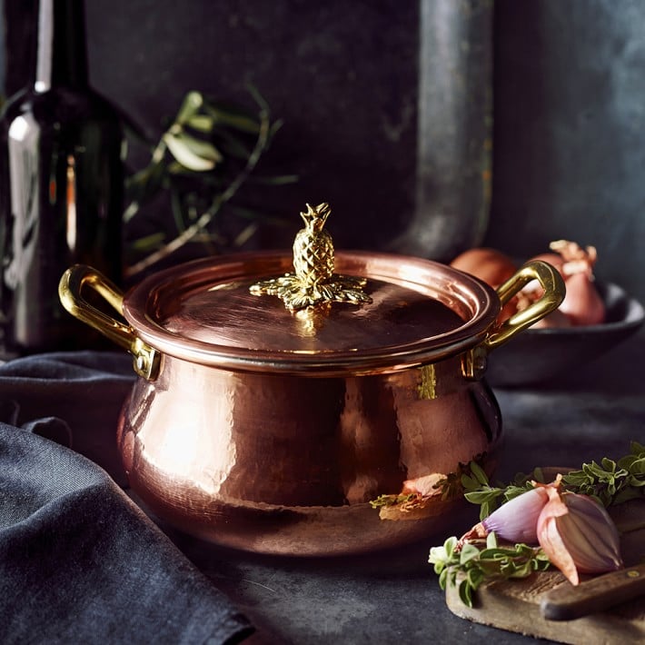 For Chic Kitchen Essentials: Ruffoni Historia Hammered Copper Stock Pot with Pineapple Knob