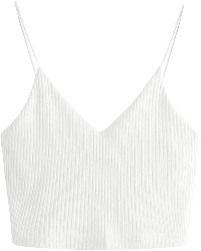 SheIn Women's Casual V Neck Sleeveless Ribbed Knit Cami Crop Top