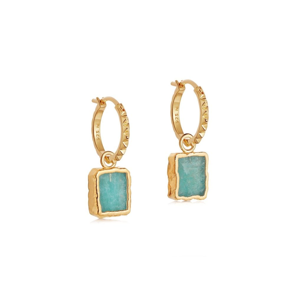 Missoma Amazonite Gold Mini Pyramid Charm Hoop Earrings