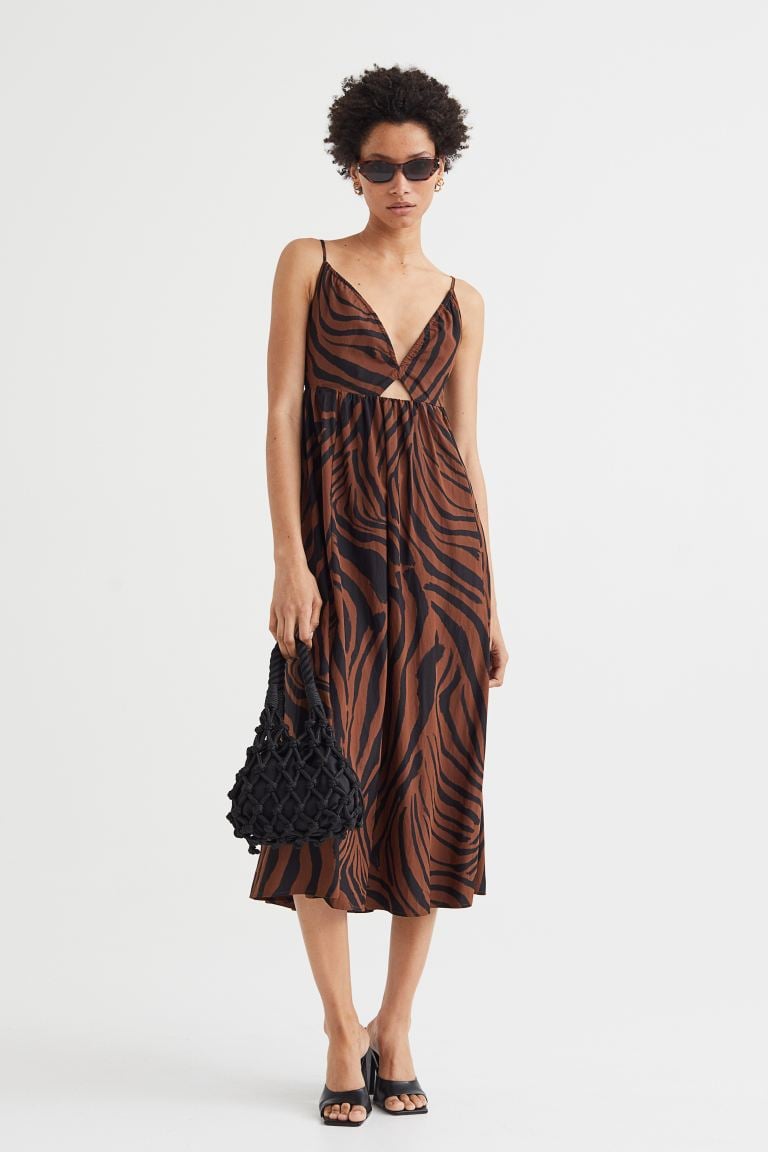 An Animal-Print Midi Dress: H&M V-neck Drawstring-detail Dress