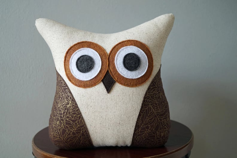 A Decor Find That's a Hoot: Owl Pillow with Brown with Gold Leaves
