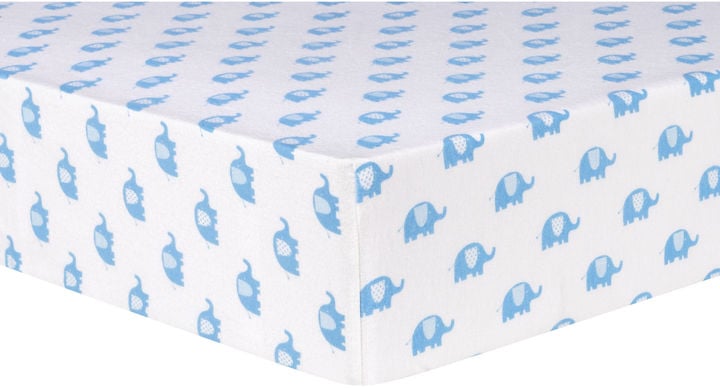 Blue Elephant Flannel Fitted Crib Sheet