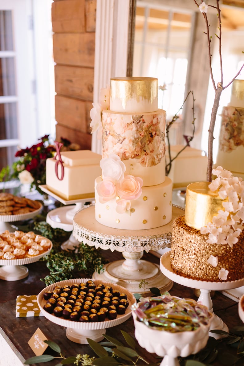 Use different cake decorating touches in your colors for an unmissable centerpiece.