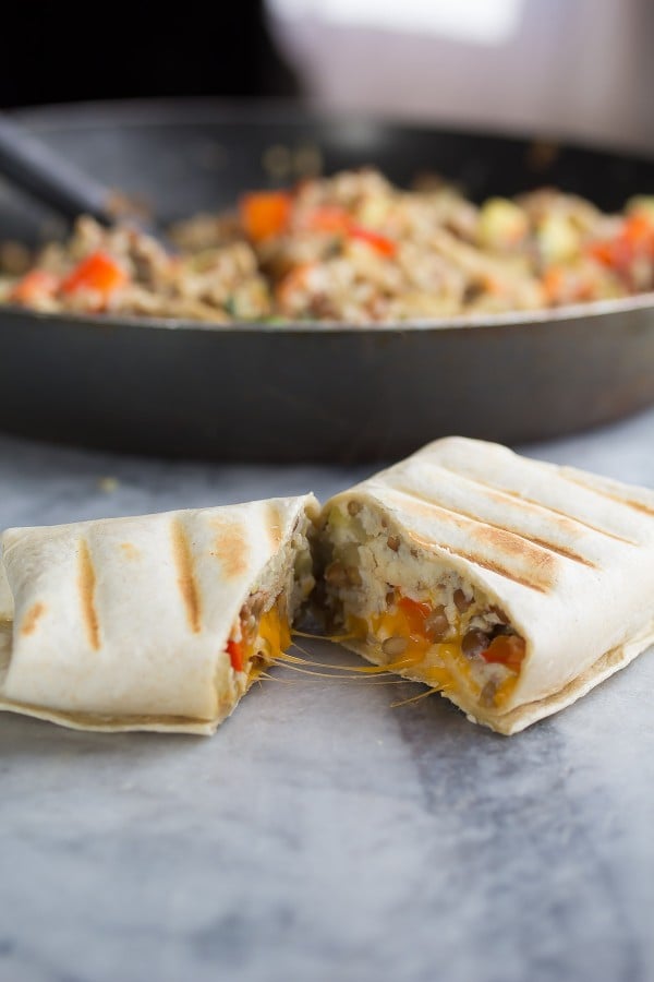 Zucchini Lentil Breakfast Burritos