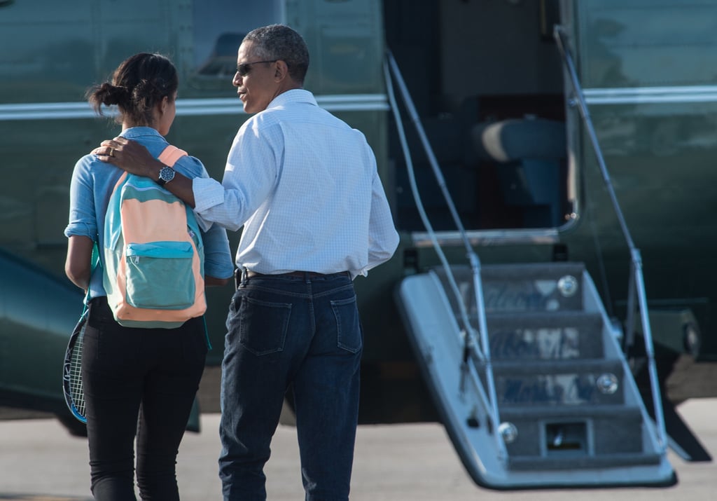 Barack boarded Marine One with Malia to return to Martha's Vineyard for the family's annual Summer vacation in August 2014.