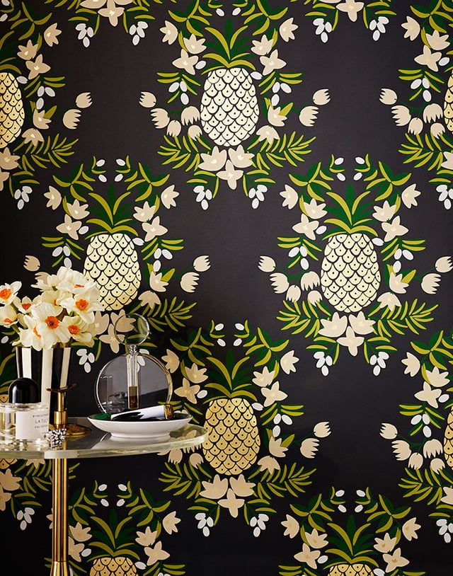 Because she loves working with food, the frog princess might even like to decorate with it — this pineapple wallpaper would be a great choice.