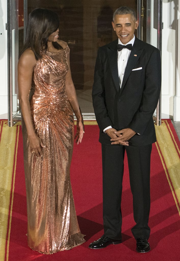Michelle Obama's Versace Dress at Italy State Dinner 2016 | POPSUGAR ...