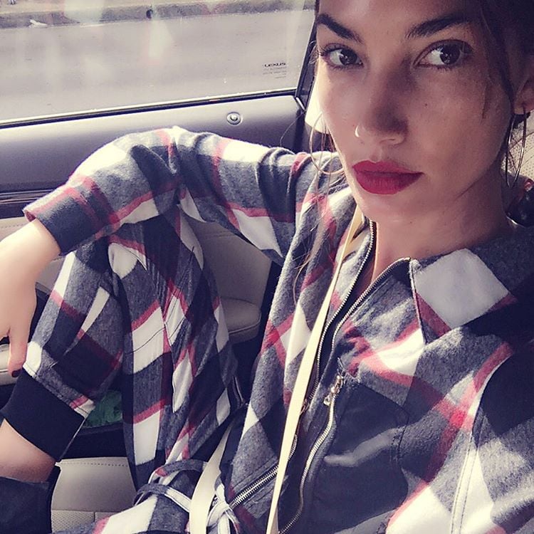 Lily Aldridge Wearing Plaid Jumpsuit