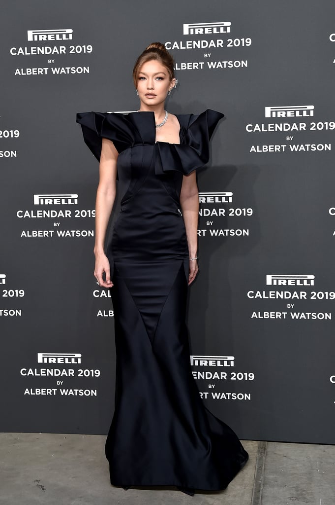 Gigi Hadid Black Zac Posen Dress at Pirelli Calendar Event